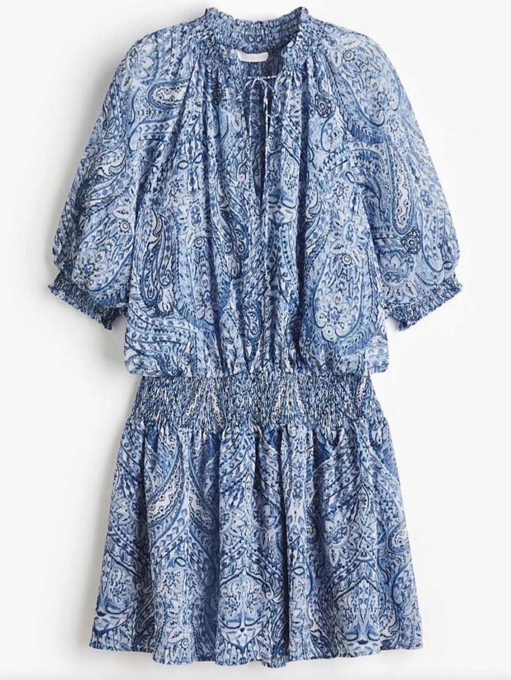 H&M Oversized Tunic Dress Paisley Mini Dress in Blue & White